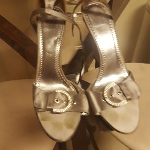 Coach pewter grey Satan embellished sandal